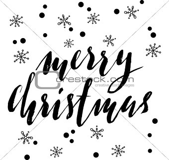 Hand drawn typography card. Merry christmas greetings hand-lettering isolated on white background. Vector illustration.