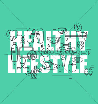 Healthy lifestyle concept in line design.