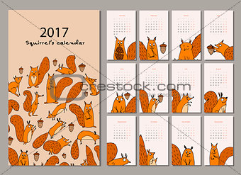 Squirrel calendar 2017 design