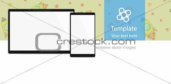 Website template for children. Vector illustration digital tablet PC and mobile smartphone.