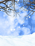 3D winter tree on snowy background