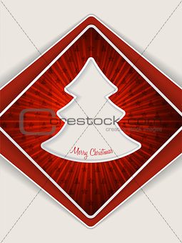 Red christmas greeting with bursting christmas tree