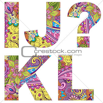 English alphabet with colorful vintage pattern