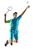 asian badminton player man isolated