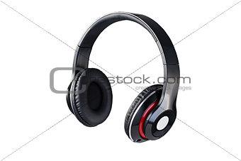 Wireless black headphones 3/4 view  isolated on white