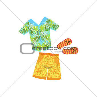 Shirt, Swimshorts And Flip-Flops Hawaiian Vacation Classic Symbol