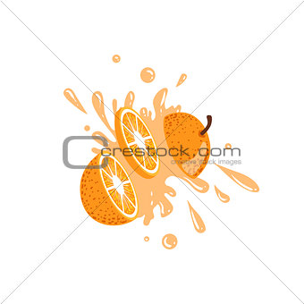 Orange Cut In The Air Splashing The Juice