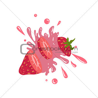 Strawberry Cut In The Air Splashing The Juice
