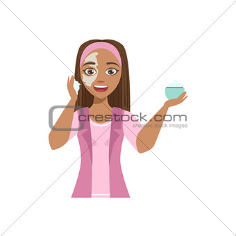 Woman Applying Mosturizing Cream Home Spa Treatment Procedure