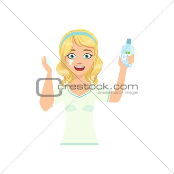 Woman Applying Lotion Home Spa Treatment Procedure