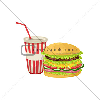Burger Combo Street Food Menu Item Realistic Detailed Illustration