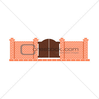 Brick Fence Design Element Template With Gates