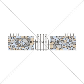 Dry Stack Wall Fence Design Element Template With Gate