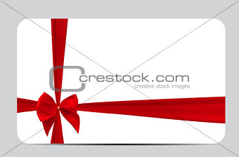 Gift Card Template with Red Silk Ribbon and Bow. Vector illustra