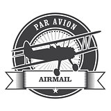 Airmail stamp with biplane - per avion