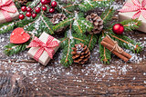 Christmas decoration on wooden background with copy space
