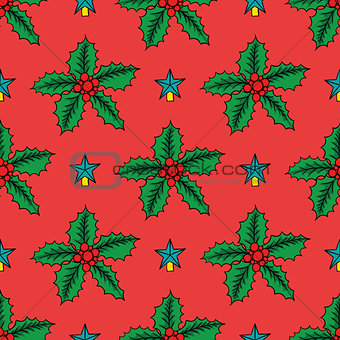 Seamless background with Christmas holly. Vector illustration.
