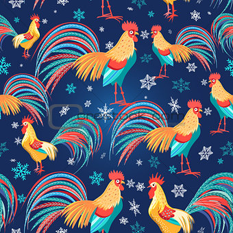 Colorful pattern with roosters