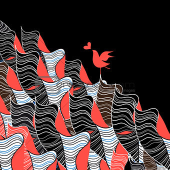 Bird in love and abstraction