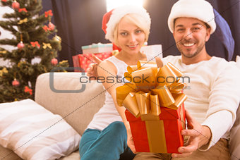Happy Christmas couple celebrating New Year