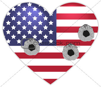 Symbol US flag heart shape bullets pierced