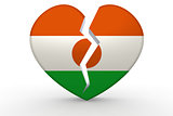 Broken white heart shape with Niger flag