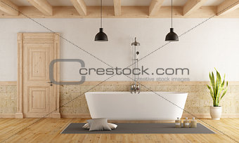 Modern bathtub in a rustic room