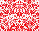 Kalocsai red floral emrboidery seamless pattern - Hungarian folk art background