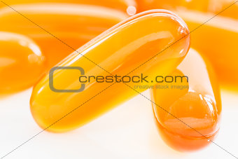 Close up capsules gel on white background