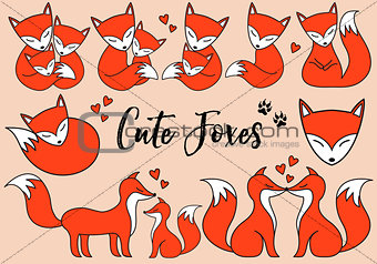 Cute foxes, vector set