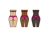 Healthy woman buttocks and backs. Different skin colors