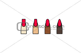 Vector nail shapes on different skin colors