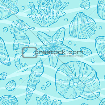 Seamless pattern with sea life.