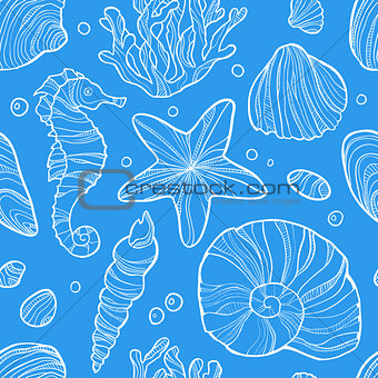 Seamless pattern with sea life.