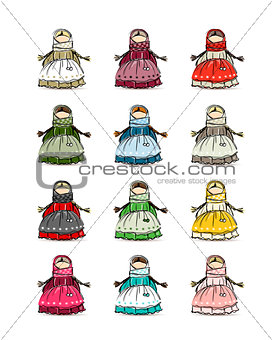 Handmade folk doll mascot, collection for your design