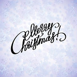 Merry christmas handwritten text on background with snowflakes