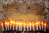 Christmas background top view candle garland greeting