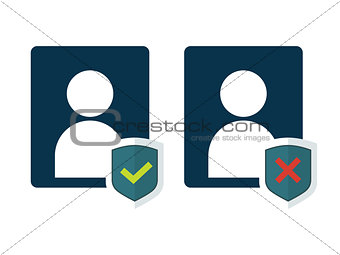 Flat shield with person silhouette symbol and status