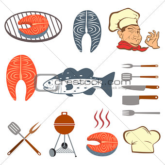 Fish set of steak and tools