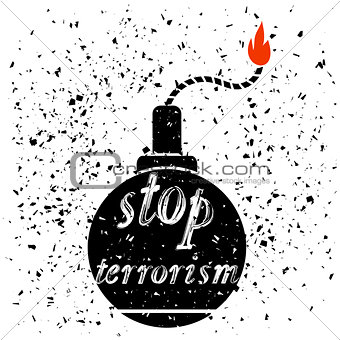 Bomb Icon. Stop Terrorism Banner.