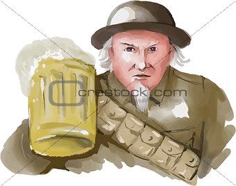 Uncle Sam WW1 Soldier Toasting Beer Watercolor