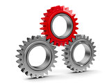 Three gears with red gear