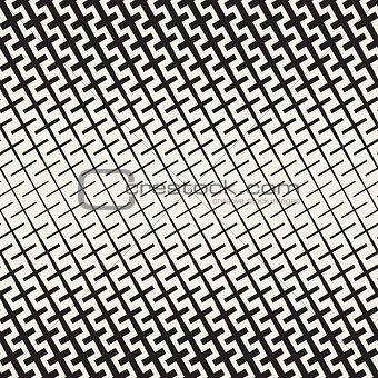 Cross Shapes Halftone Lattice. Vector Seamless Black and White Pattern.