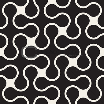 Vector Seamless Black And White Rounded Cross Spiral Square Pattern