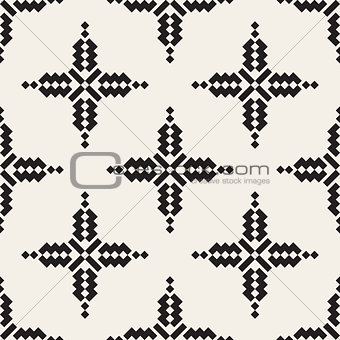 Vector Seamless Black And White Simple Cross Ethnic Square Pattern