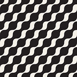 Vector Seamless Black And White Diagonal Wavy Lines Pattern