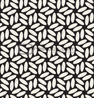 Vector Seamless Black  White Rounded Ellipses Hexagonal Floral Pattern