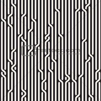 Vector Seamless Black  White Rounded Rope Lines Brade Pattern