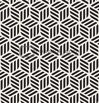 Vector Seamless Black  White Rounded Rectangles Hexagonal Cubic Pattern