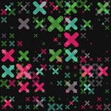 Raster Seamless Parallel Geometric Cross Shape in Neon Green And Pink Colors on Black Background